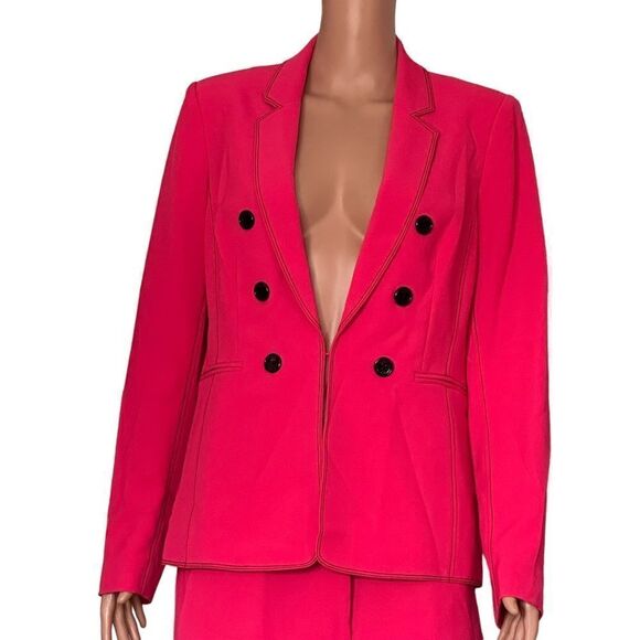 Donna Karan Fuschia Pink Black Stitch & Buttons Accent Blazer MEDIUM - Picture 4 of 15